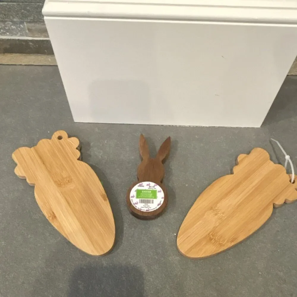 Hobby Lobby Easter Set of 2 Mini Carrot Wood Cutting Board & 1 Egg Holder